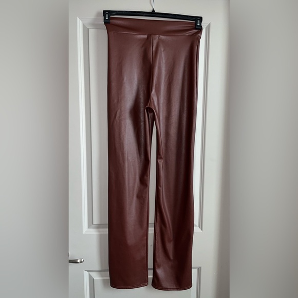 Pretty Little Thing Womens Pants Skinny Faux Leather Brown Elastic Waist - Picture 4 of 4